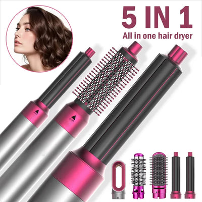 5-in-1 Hot Air Brush Styler – Ceramic Hair Dryer, Straightener & Curler