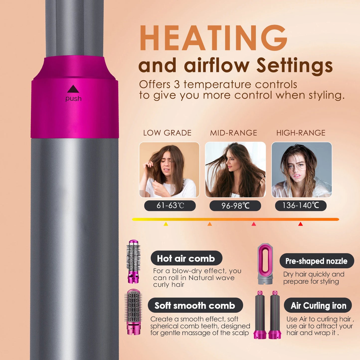 5-in-1 Hot Air Brush Styler – Ceramic Hair Dryer, Straightener & Curler