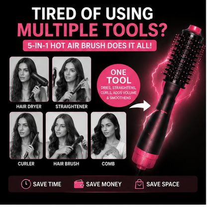 5-in-1 Hot Air Brush Styler – Ceramic Hair Dryer, Straightener & Curler